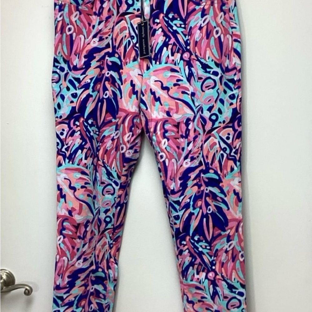 Simply Southern Pink Navy Blue Multi Print Cropped Pants